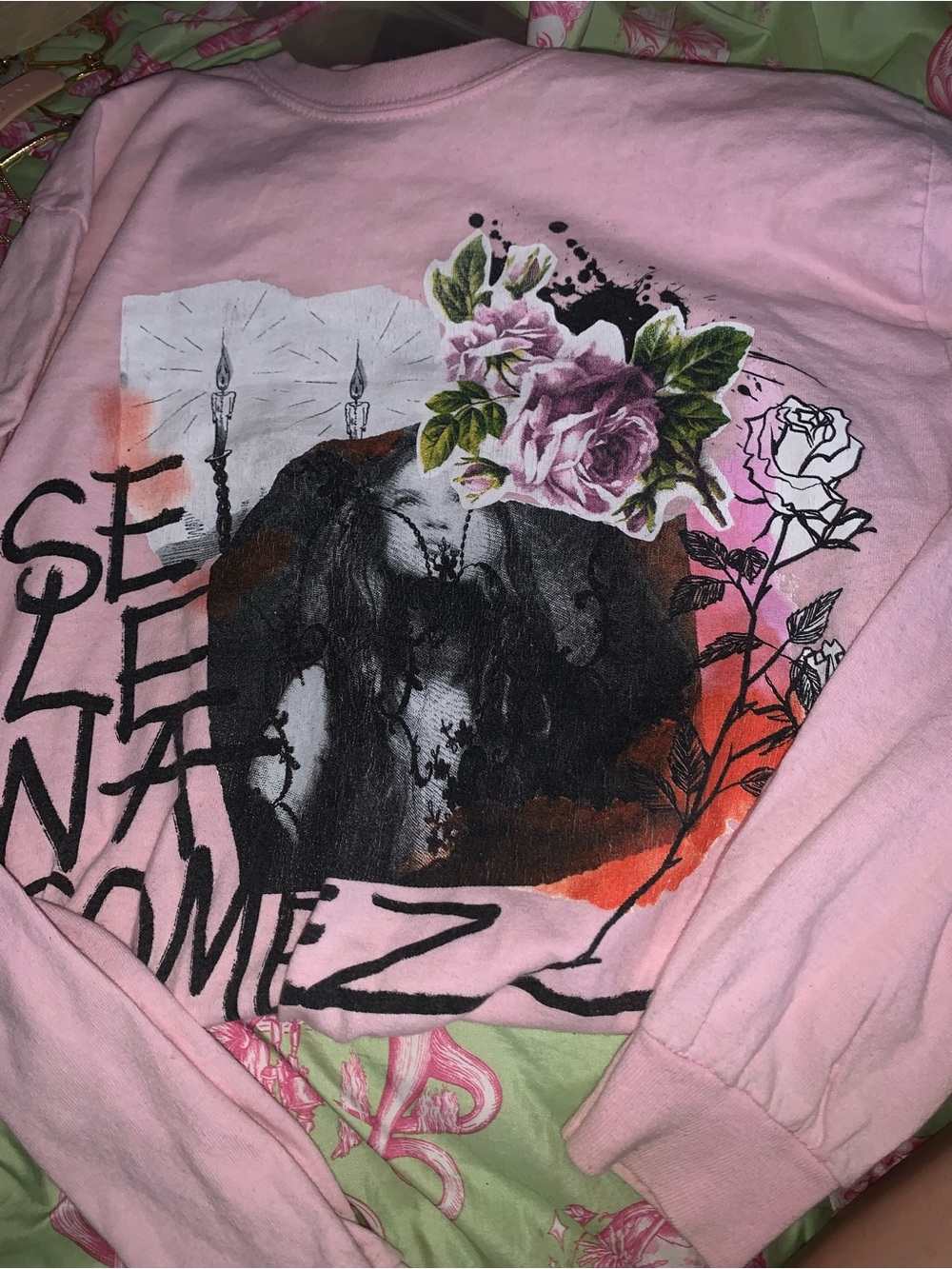 Selena Gomez Pink Graphic Long-Sleeve Top